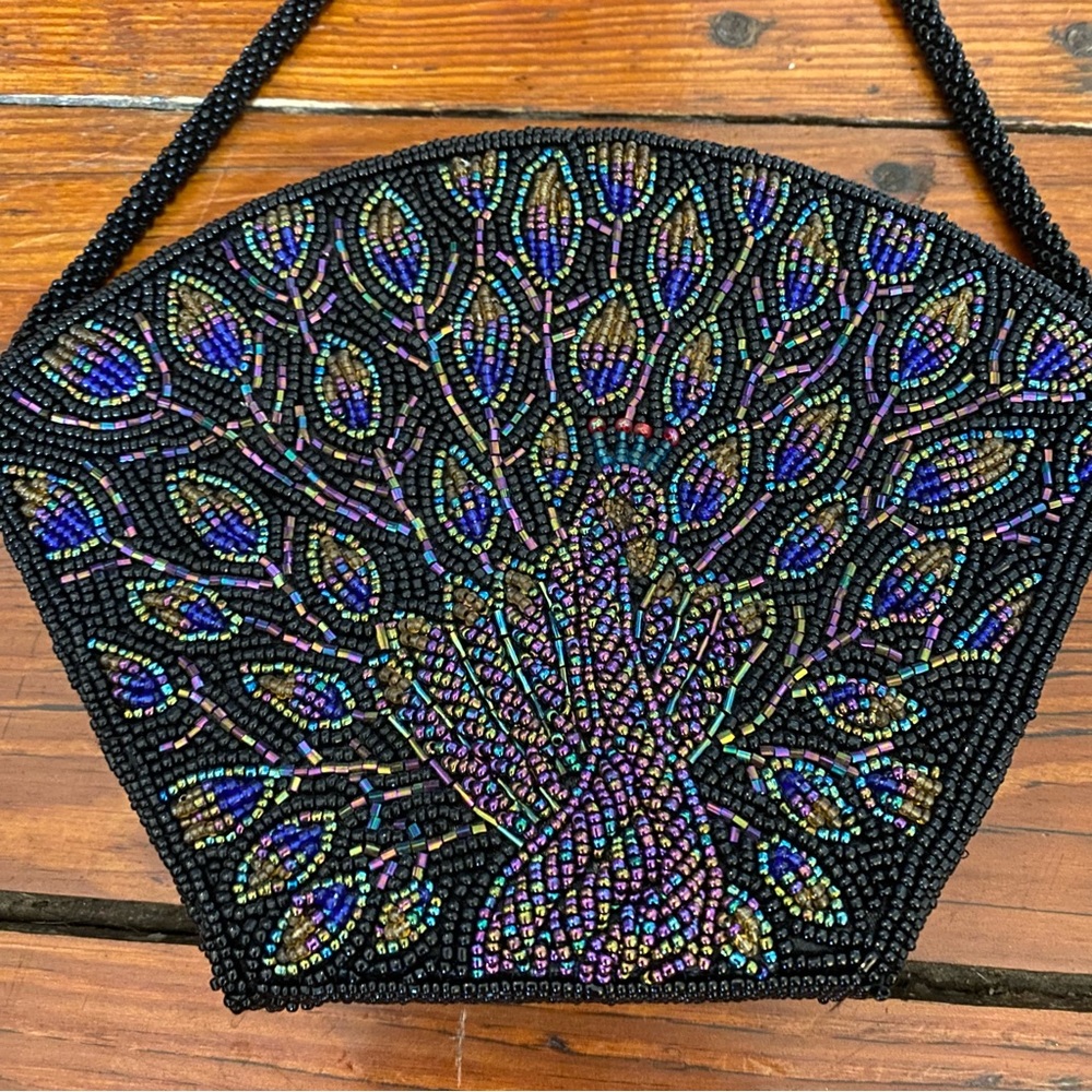 Chico's Majestic Beaded Peacock Purse Clutch Wristlet